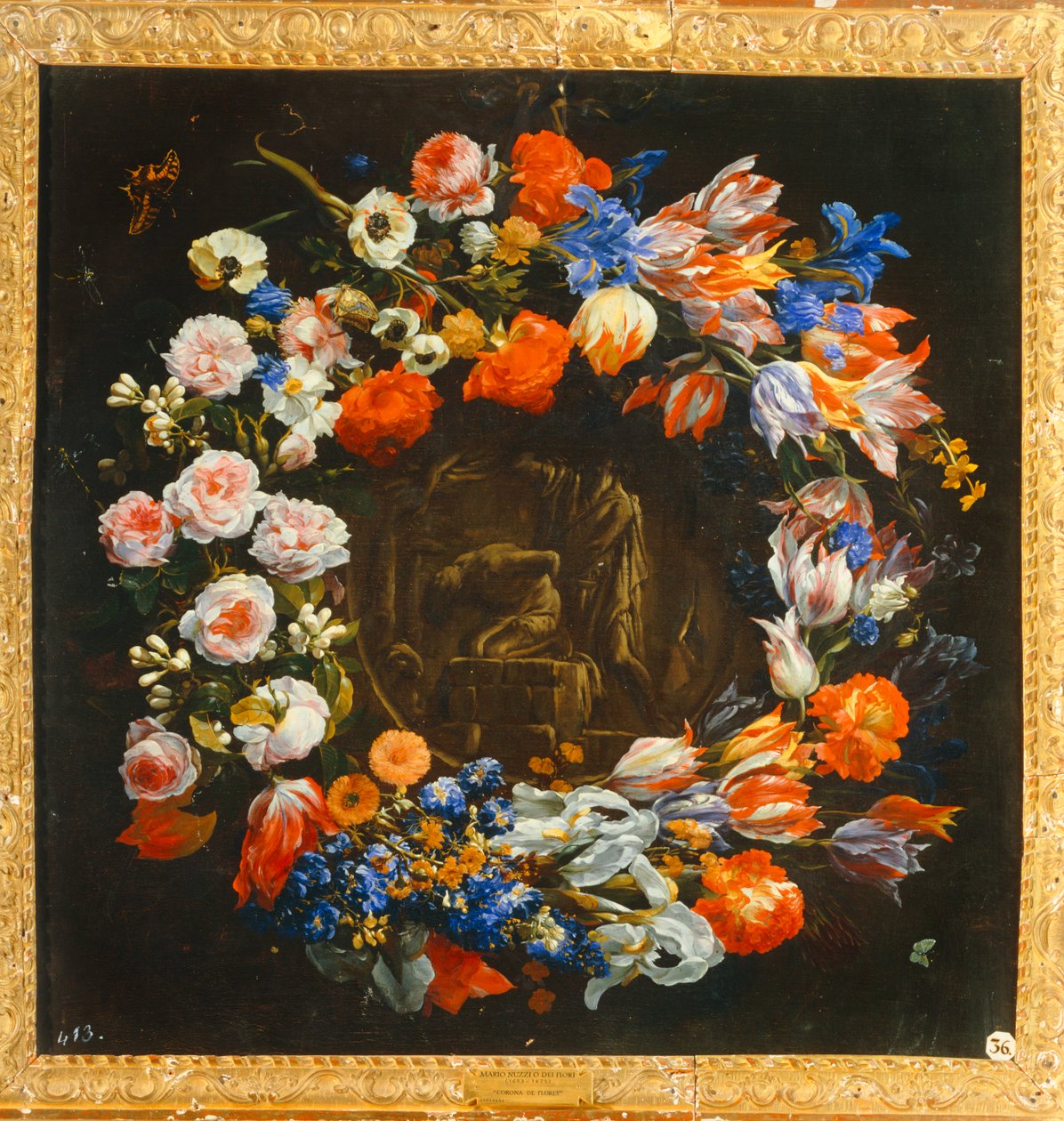 Blumenkranz mit der Opferung Isaaks im Zentrum von Mario (follower of) Nuzzi