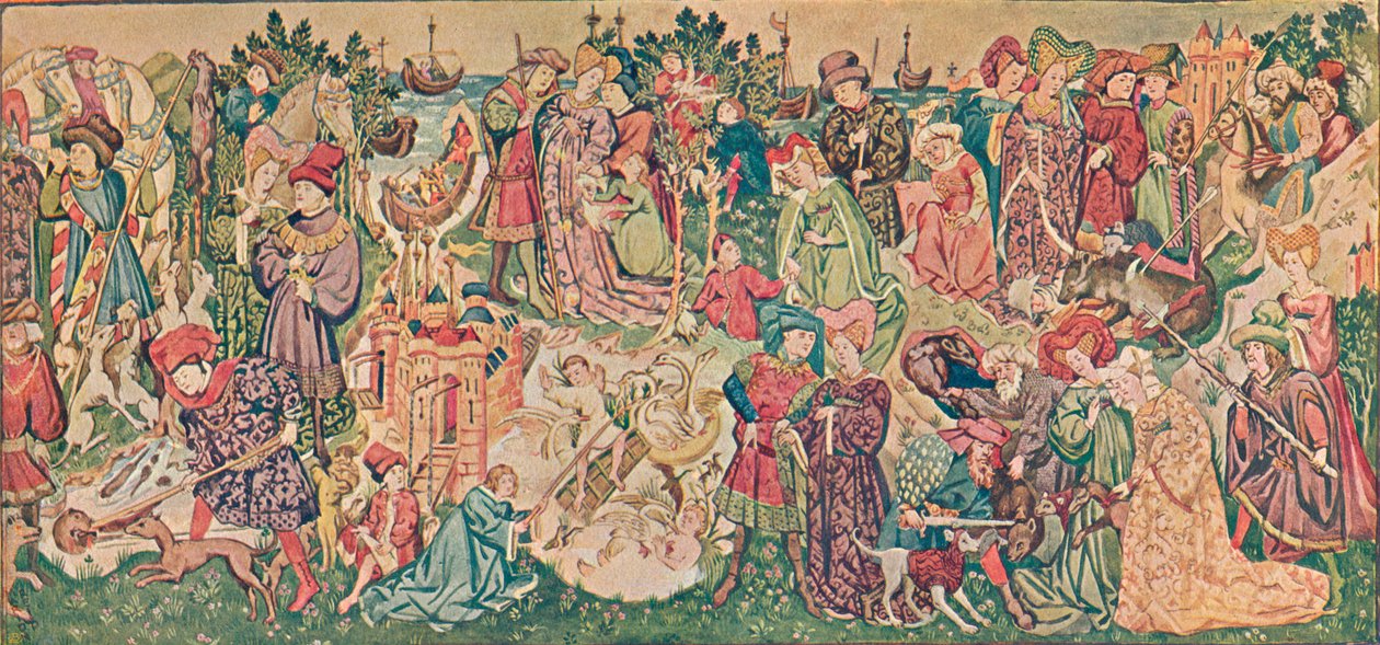 Aquarellwiedergabe eines der Hardwicke-Wandteppiche, ca. 1902 von Marion Reid
