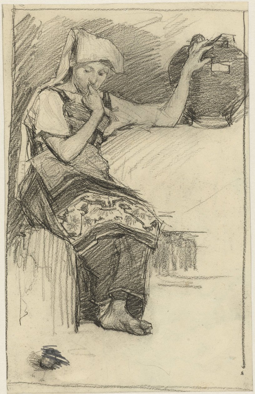 Sitzendes Mädchen mit einem Krug von Marius Bauer