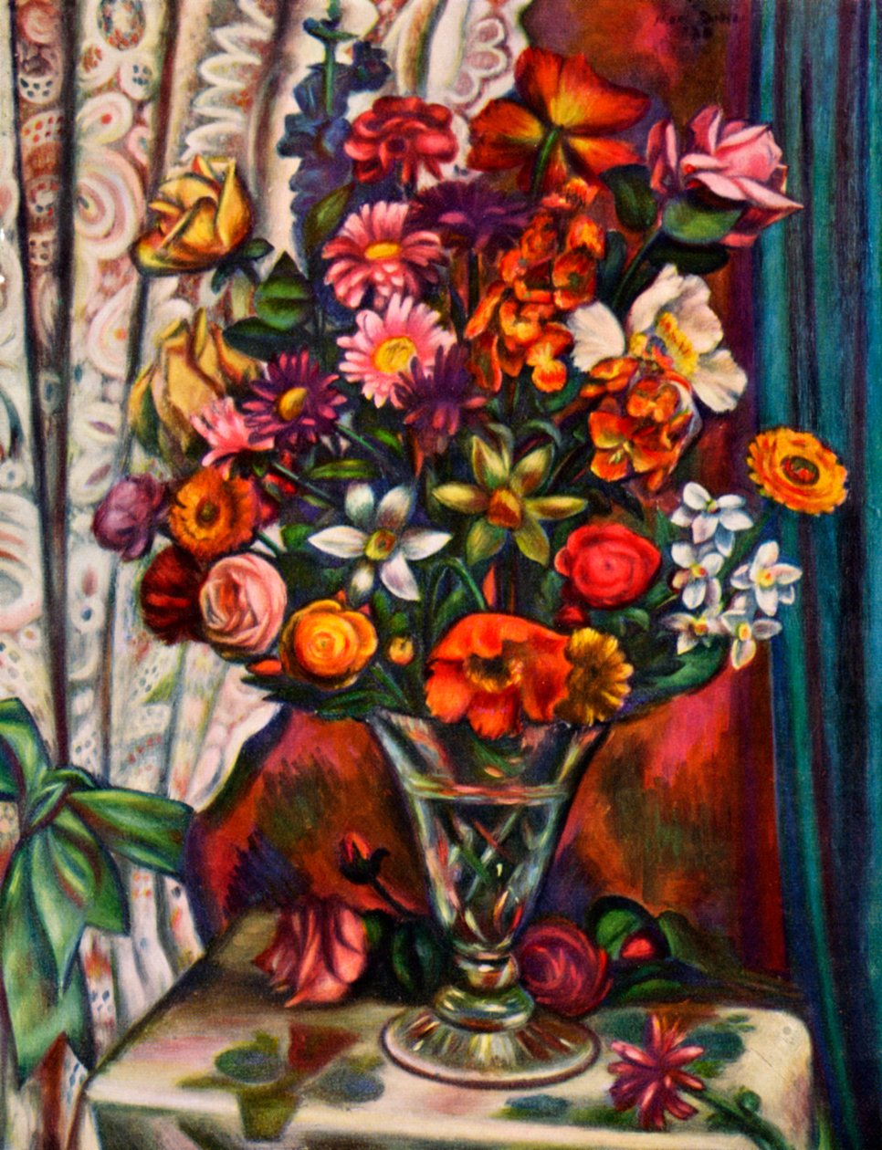 Stillleben mit Blumen in einer Silbervase von Mark Gertler