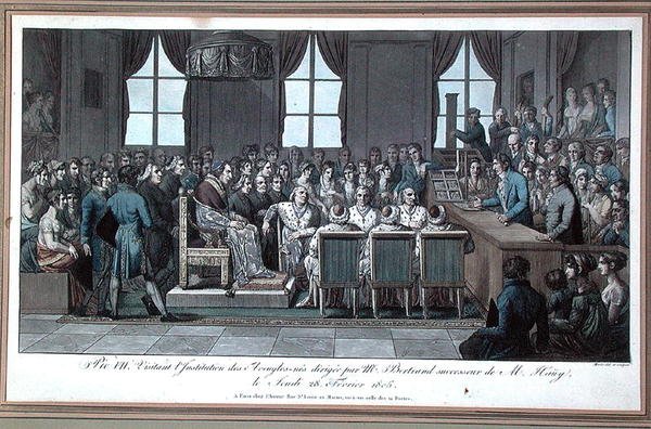 Papst Pius VII. besucht die Institution des Aveugles-nes (Institution für Blinde) in Paris, geleitet von Herrn Bertrand, Nachfolger von Valentin Hauy (1745-1822), 28. Februar 1805 von Marle Marle