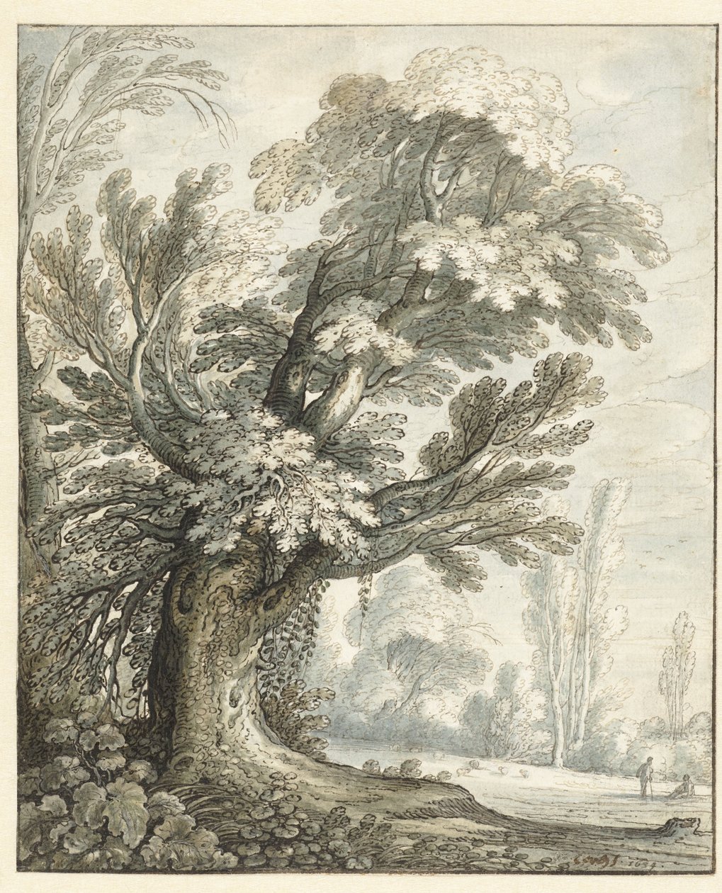 Landschaft mit hohem Baum von Marten de Cock
