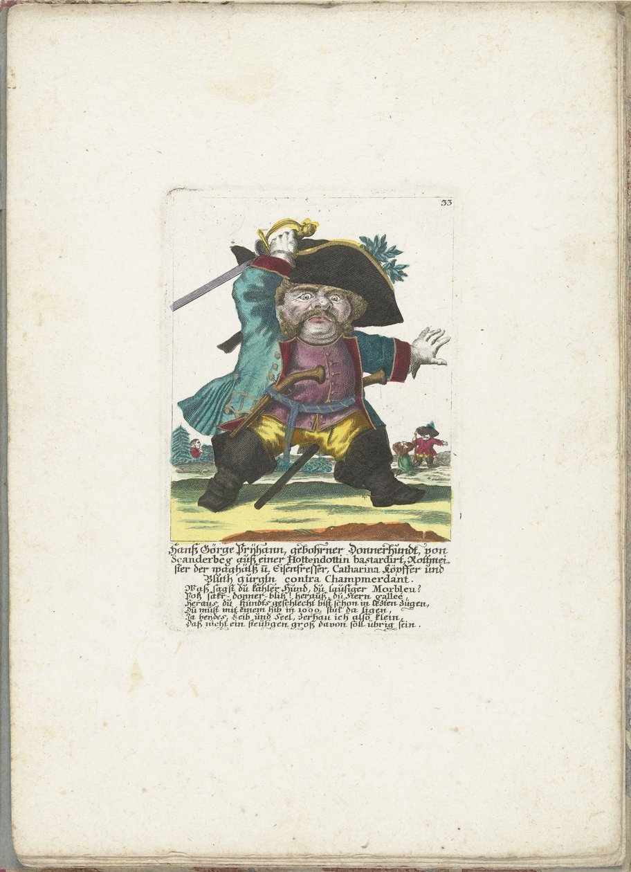Der Zwerg Hanß Görge Prijhann als wilder Offizier, ca. 1710 von Martin Engelbrecht (attributed to)