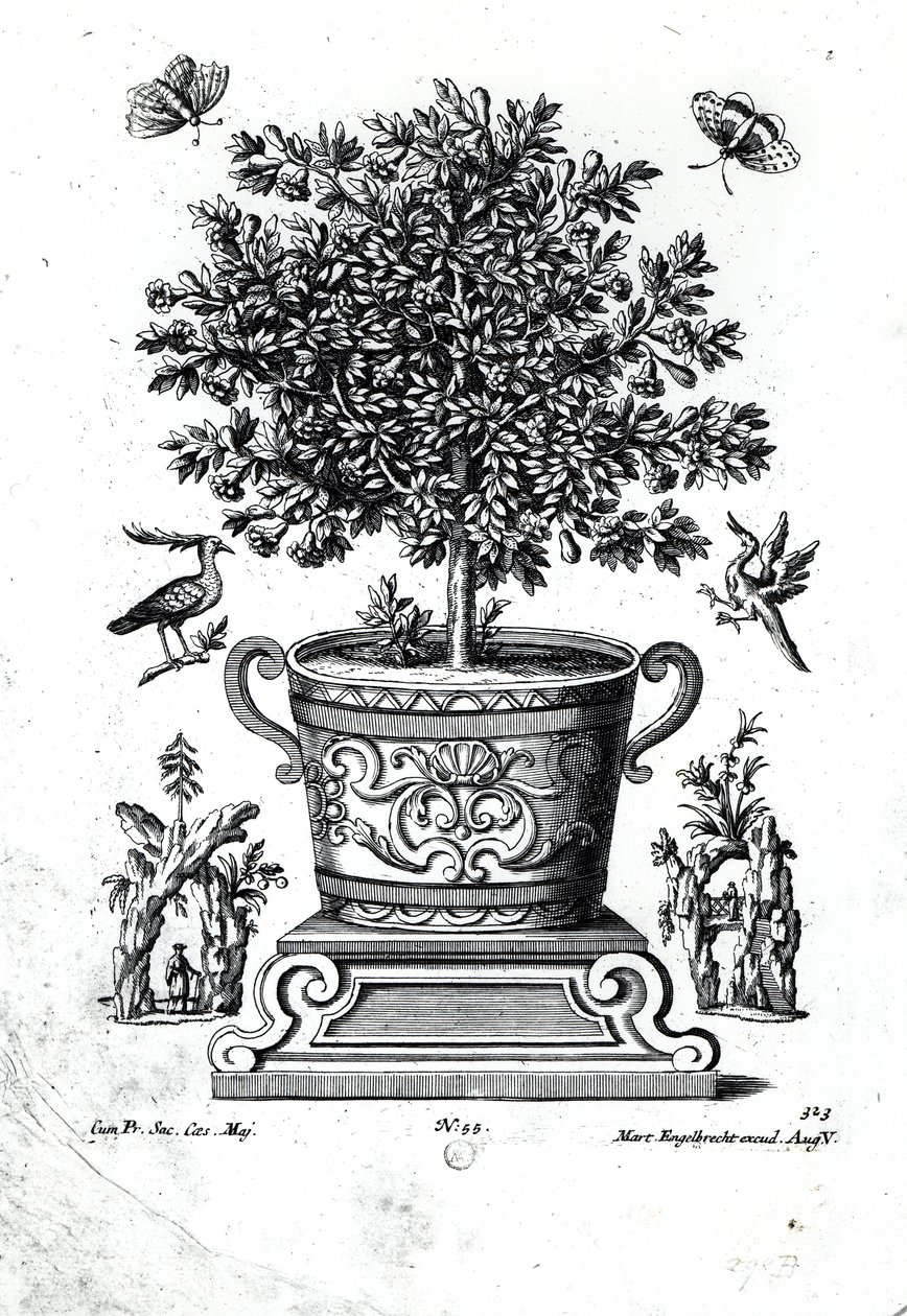 Ornamentaler Baum in einer Urne auf einer kleinen Bühne von Martin Engelbrecht