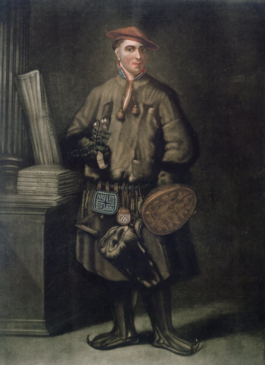 Carl von Linné (1707-78) in seiner Lappland-Tracht, graviert von Henry Kingsbury, veröffentlicht 1805 von Martin Hoffman