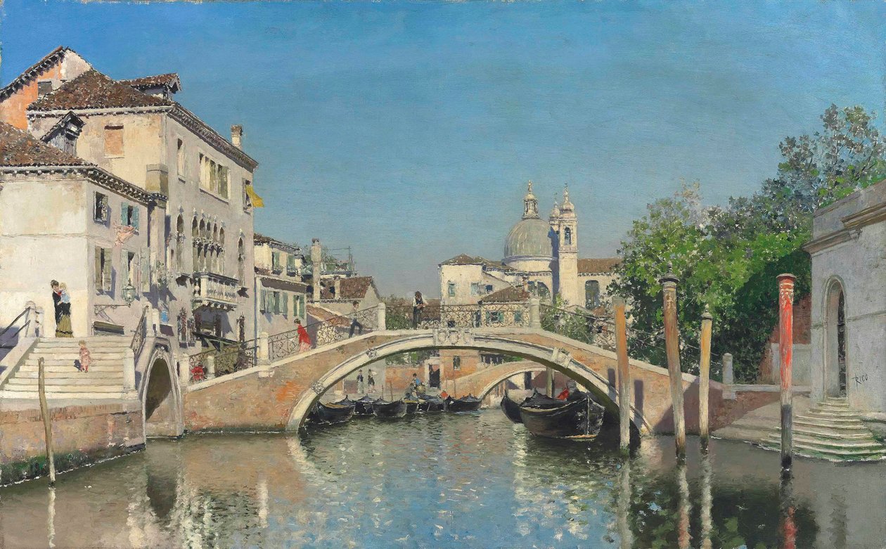 Ein venezianischer Kanal mit Gondeln, Santa Maria Della Salute im Hintergrund von Martín Rico y Ortega