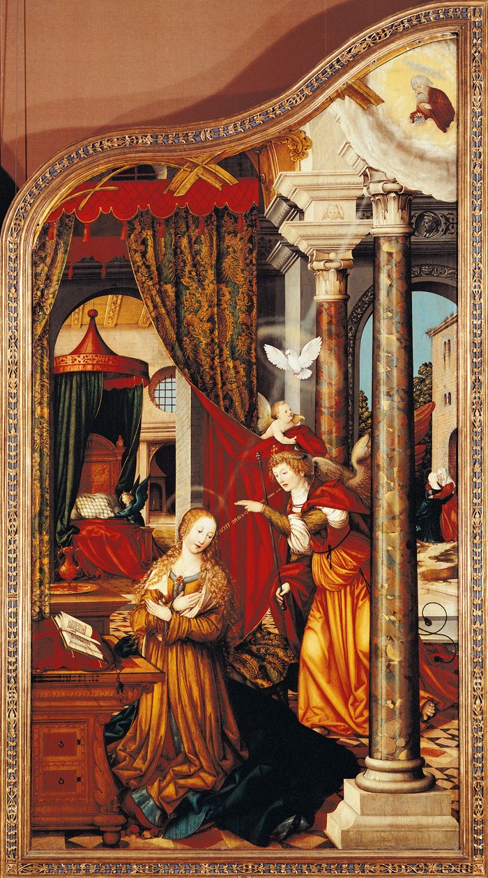 Die Verkündigung, vom linken Flügel des Altars von Wettenhausen von Martin Schaffner