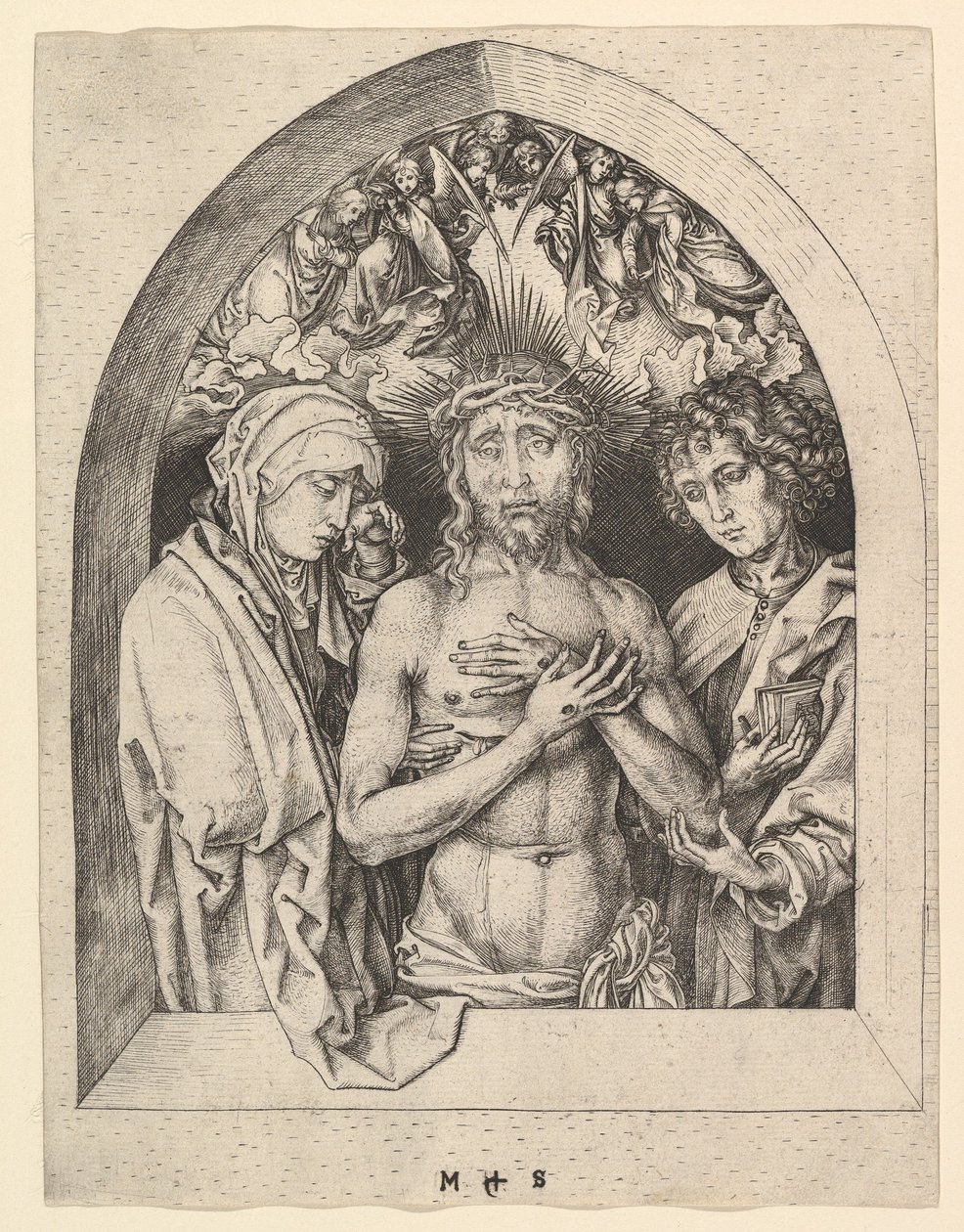 Christus als Schmerzensmann mit der Jungfrau und St. Johannes, ca. 1435-1491 von Martin Schongauer