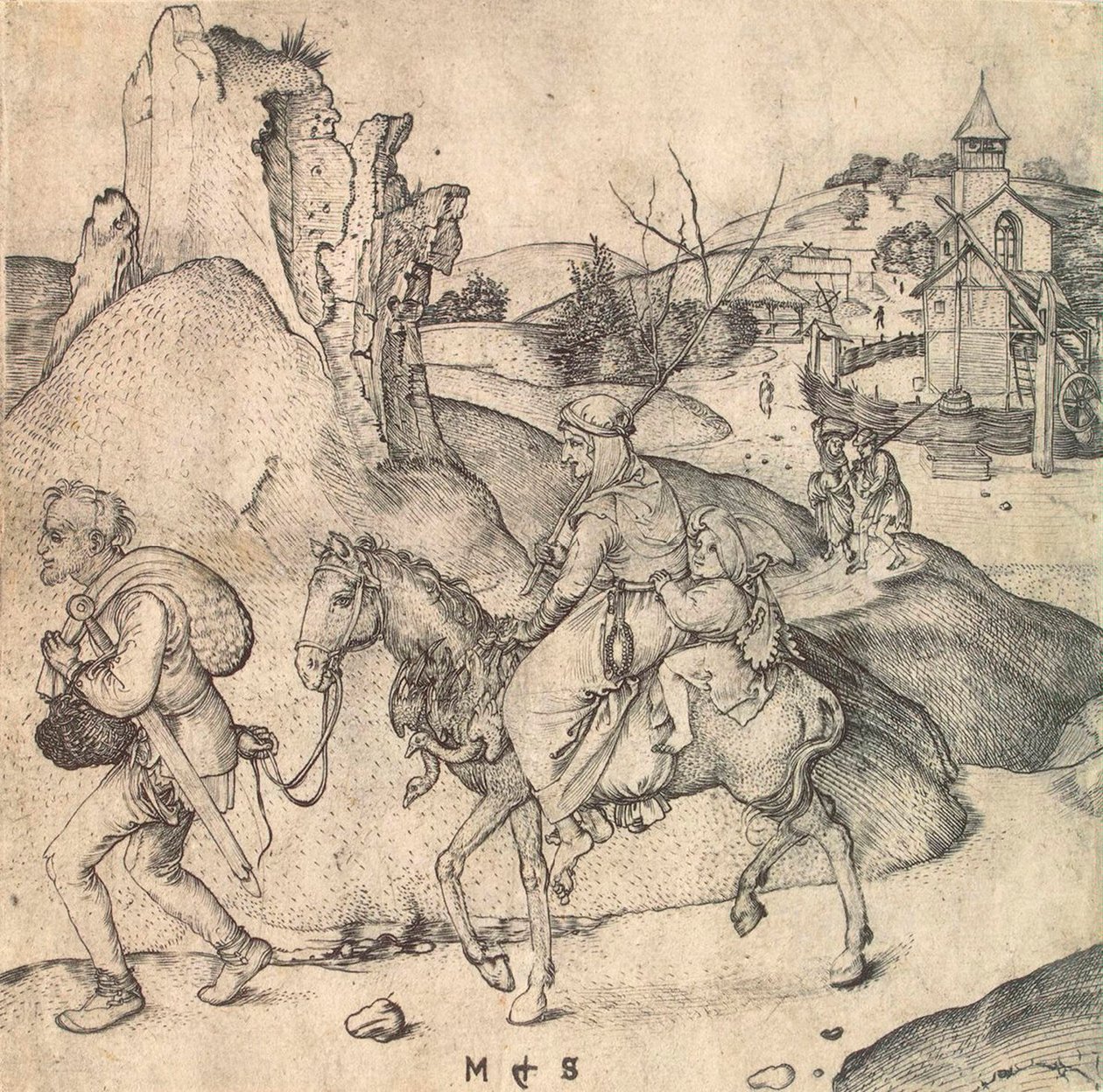 Bauernfamilie auf dem Weg zum Markt, zwischen 1473 und 1475 von Martin Schongauer