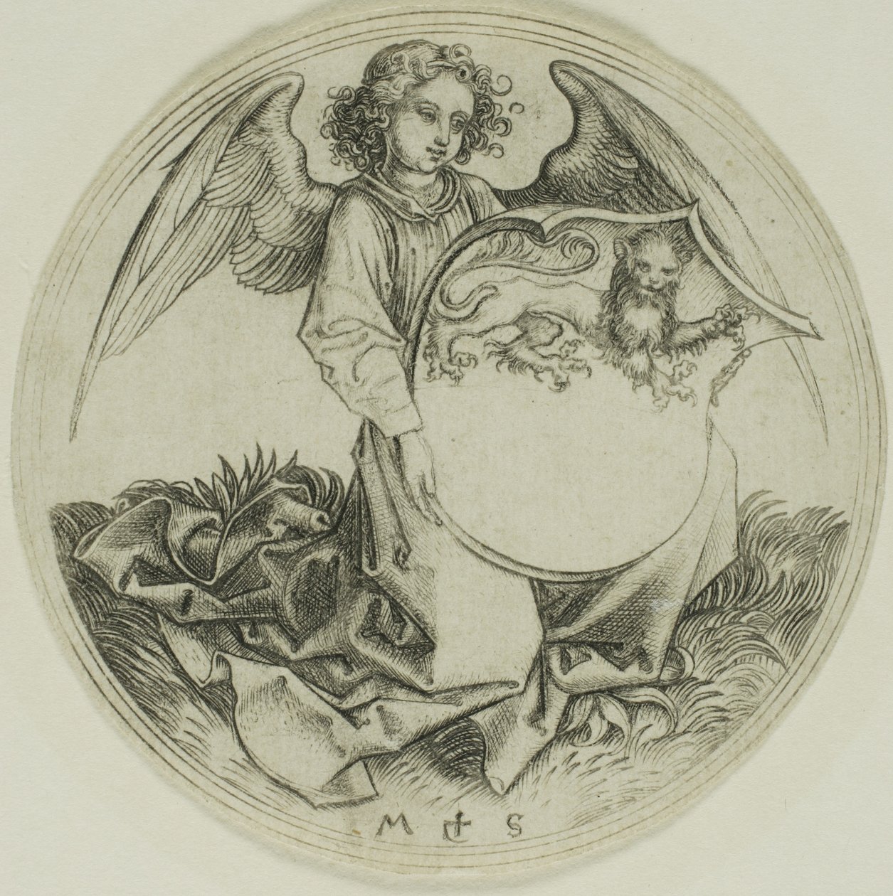Schild mit einem Löwen, gehalten von einem Engel von Martin Schongauer
