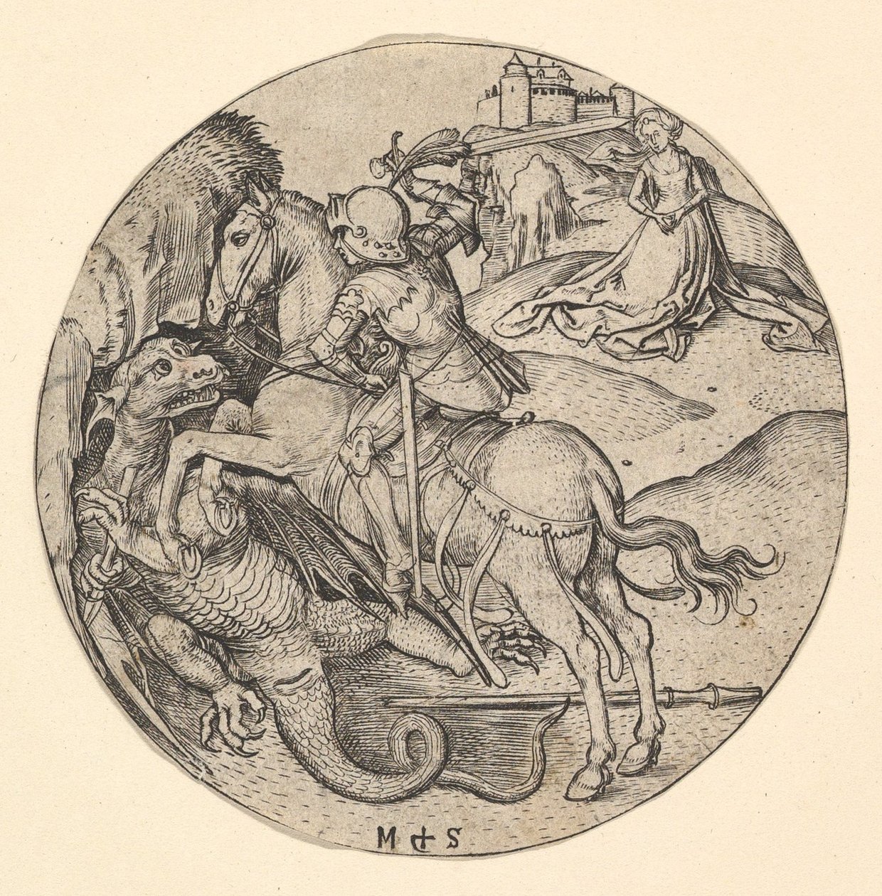 Der heilige Georg tötet den Drachen von Martin Schongauer