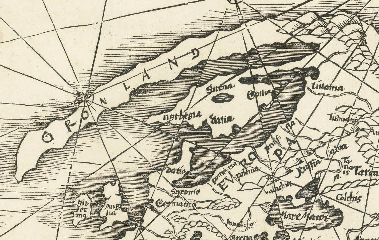 Karte der Nordsee von 1513 mit Grönland verbunden mit Skandinavien von Martin Waldseemuller