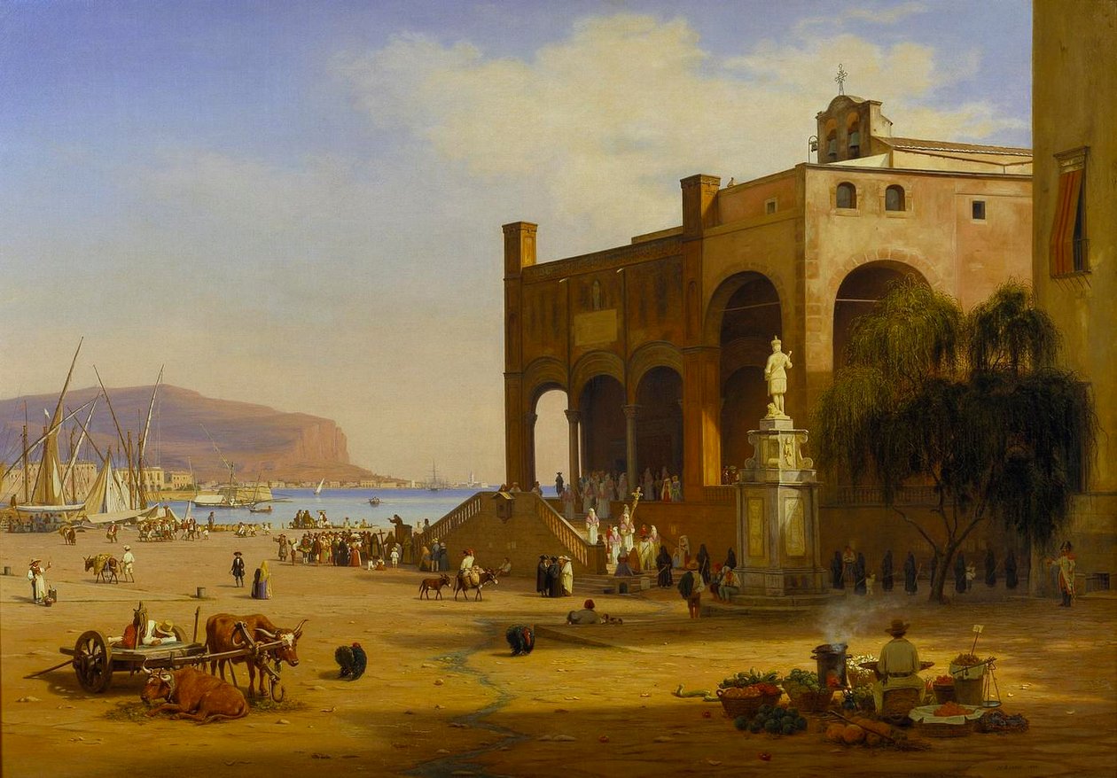 Straßenleben am Hafen von Palermo von Martinus Rørbye