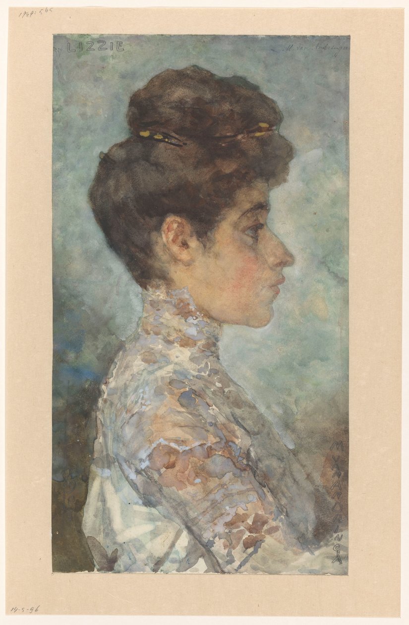 Porträt von Lizzy, im Profil nach rechts von Martinus van Andringa