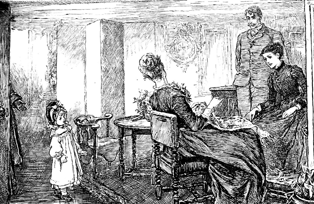 Ein kleines Mädchen mit ihrer Tante und ihrem Onkel, die auf sie aufpassen von Mary Ellen Edwards