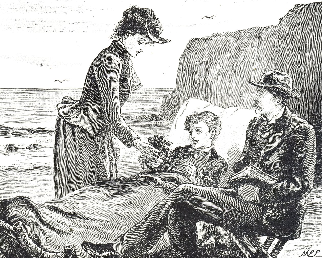 Gravur, die einen verkrüppelten Jungen am Meer darstellt von Mary Ellen Edwards