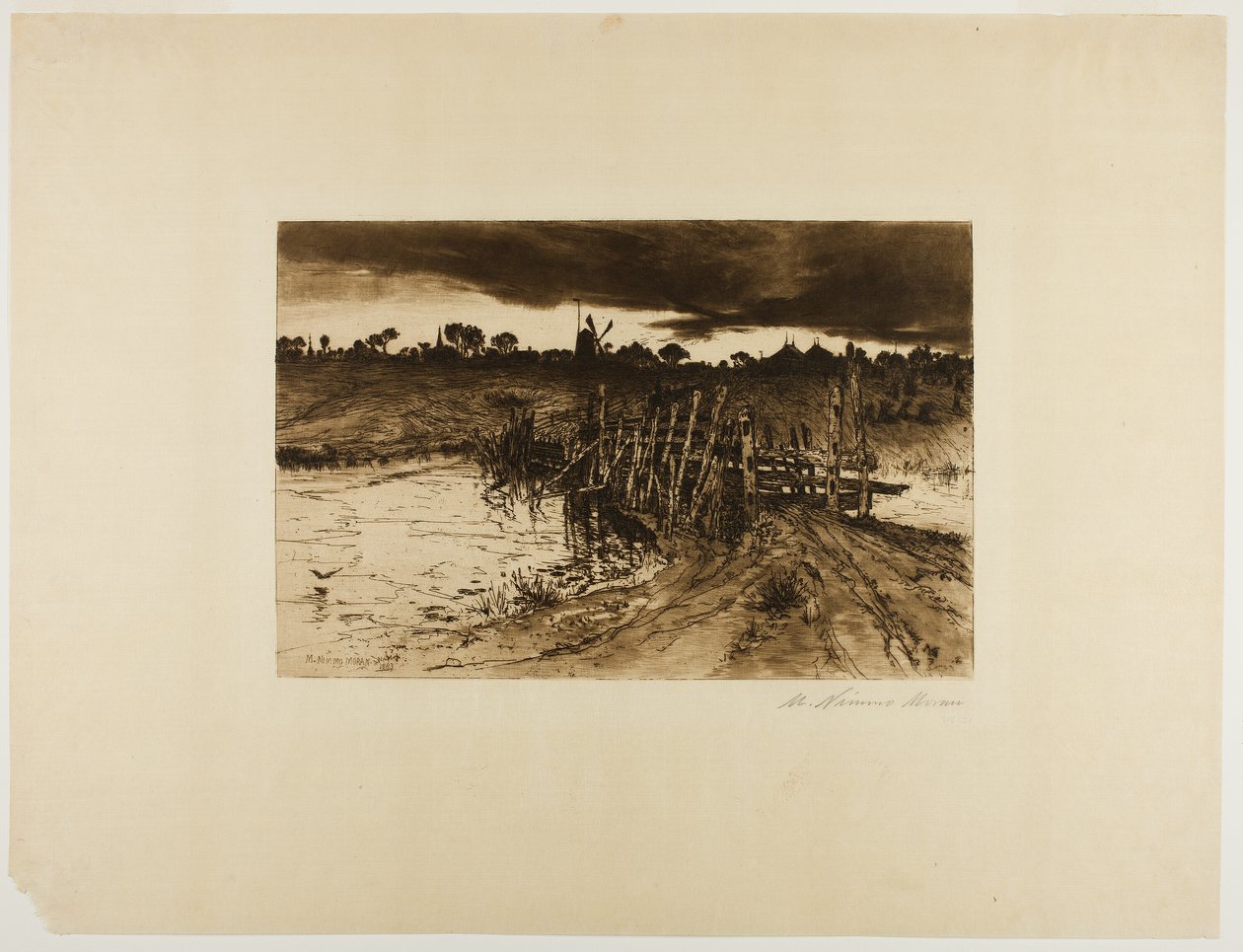 Landschaft mit Mühle und Holzbrücke von Mary Nimmo Moran