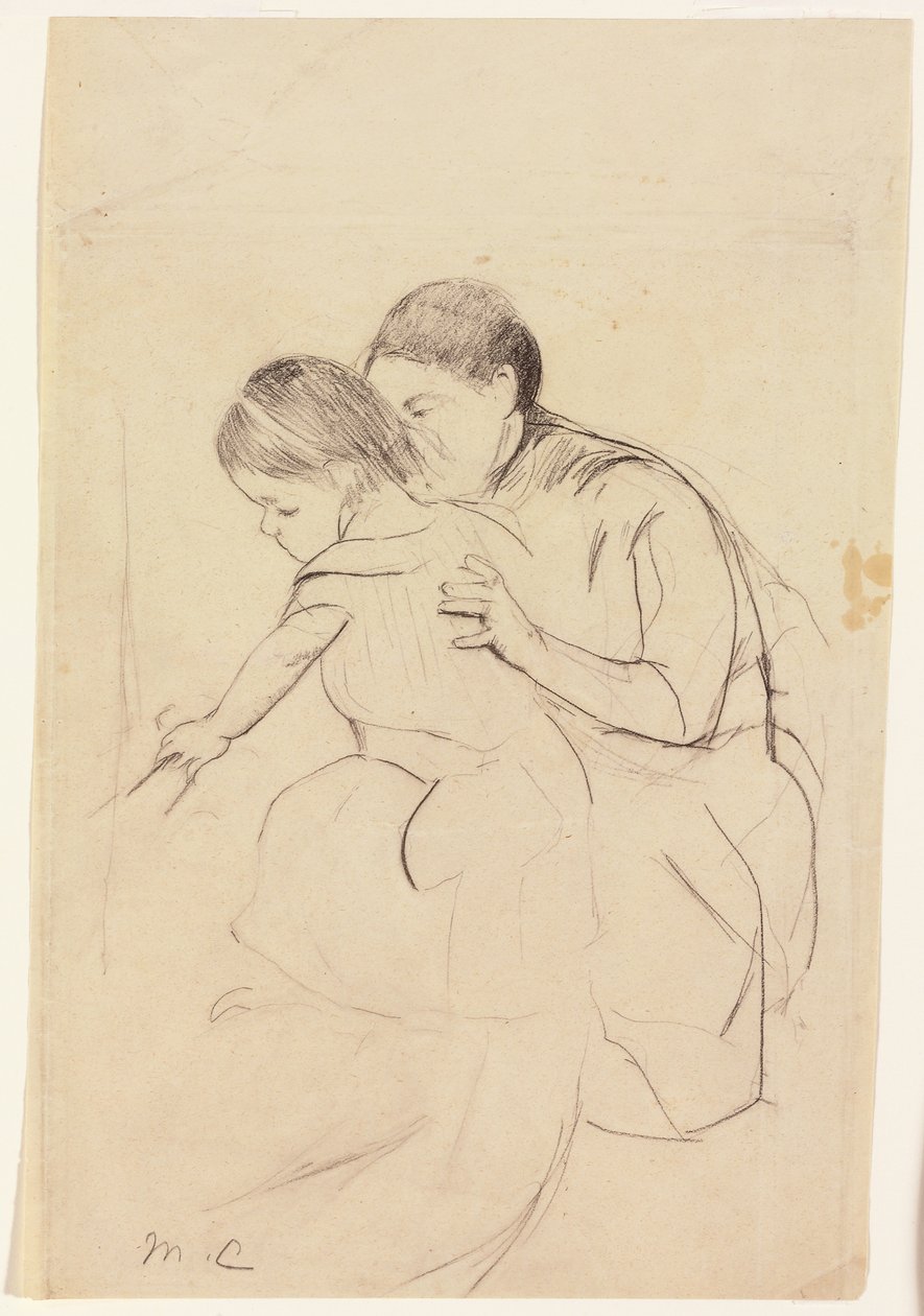 Baby mit der linken Hand, die eine Wanne berührt, gehalten von ihrer Krankenschwester, ca. 1891 von Mary Cassatt
