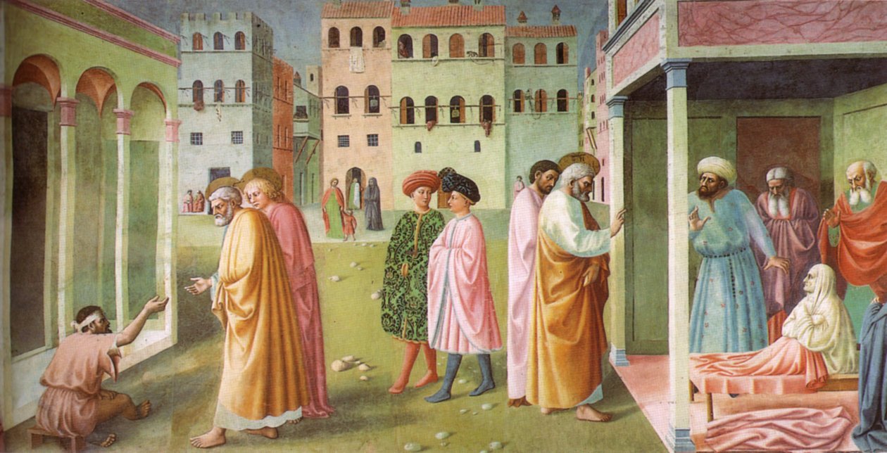 Heilung des Gelähmten und Auferweckung der Tabitha von Masolino da Panicale