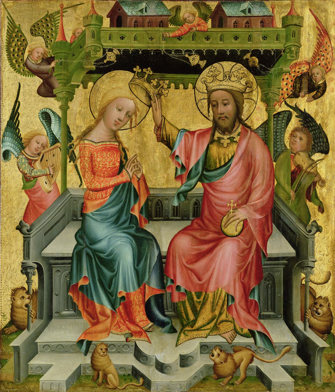 Die Krönung der Jungfrau, vom rechten Flügel des Buxtehude-Altars, 1400-10 von Master Bertram of Minden