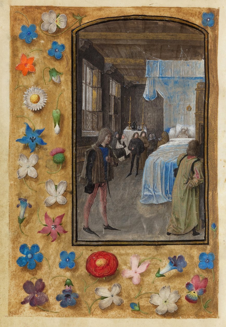 Sterben im Bett im Stundenbuch von William Hastings von Master of Mary of Burgundy