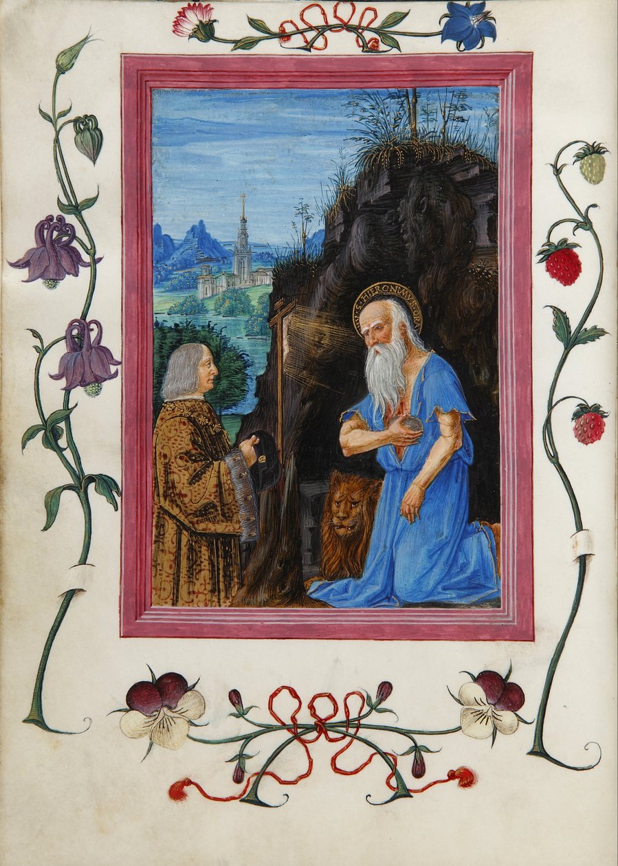 Gian Giacomo Trivulzio mit dem Heiligen Hieronymus im Stundenbuch des Gian Giacomo Trivulzio von Master of Ore Landriani and Giovan Battista de the Lorenz
