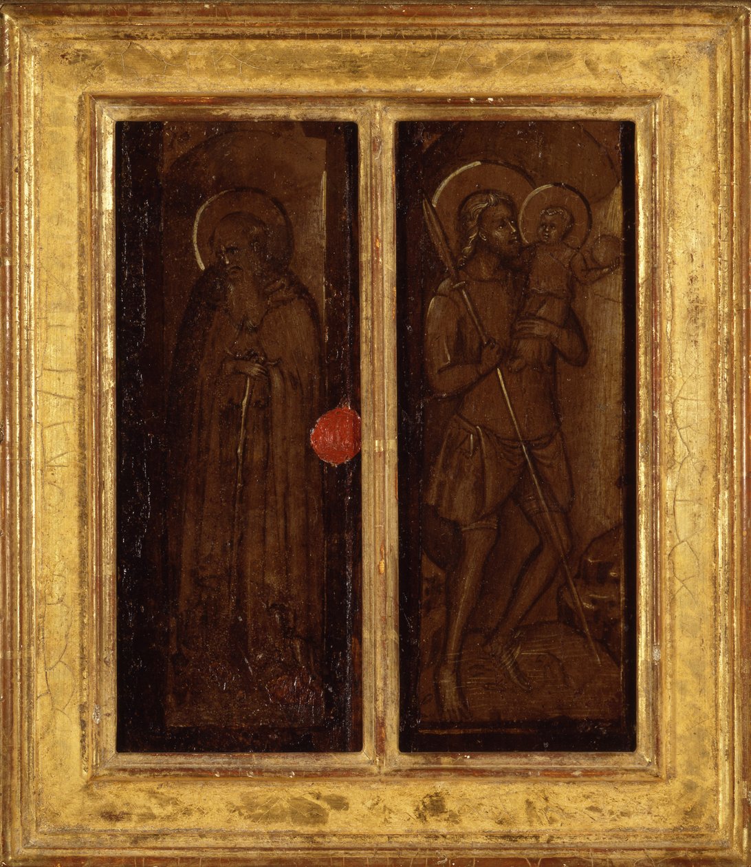 Rückseite der Heiligen Jakobus, Antonius Abt, Franziskus und Ansanus, ca. 1385-90 von Master of Panzano