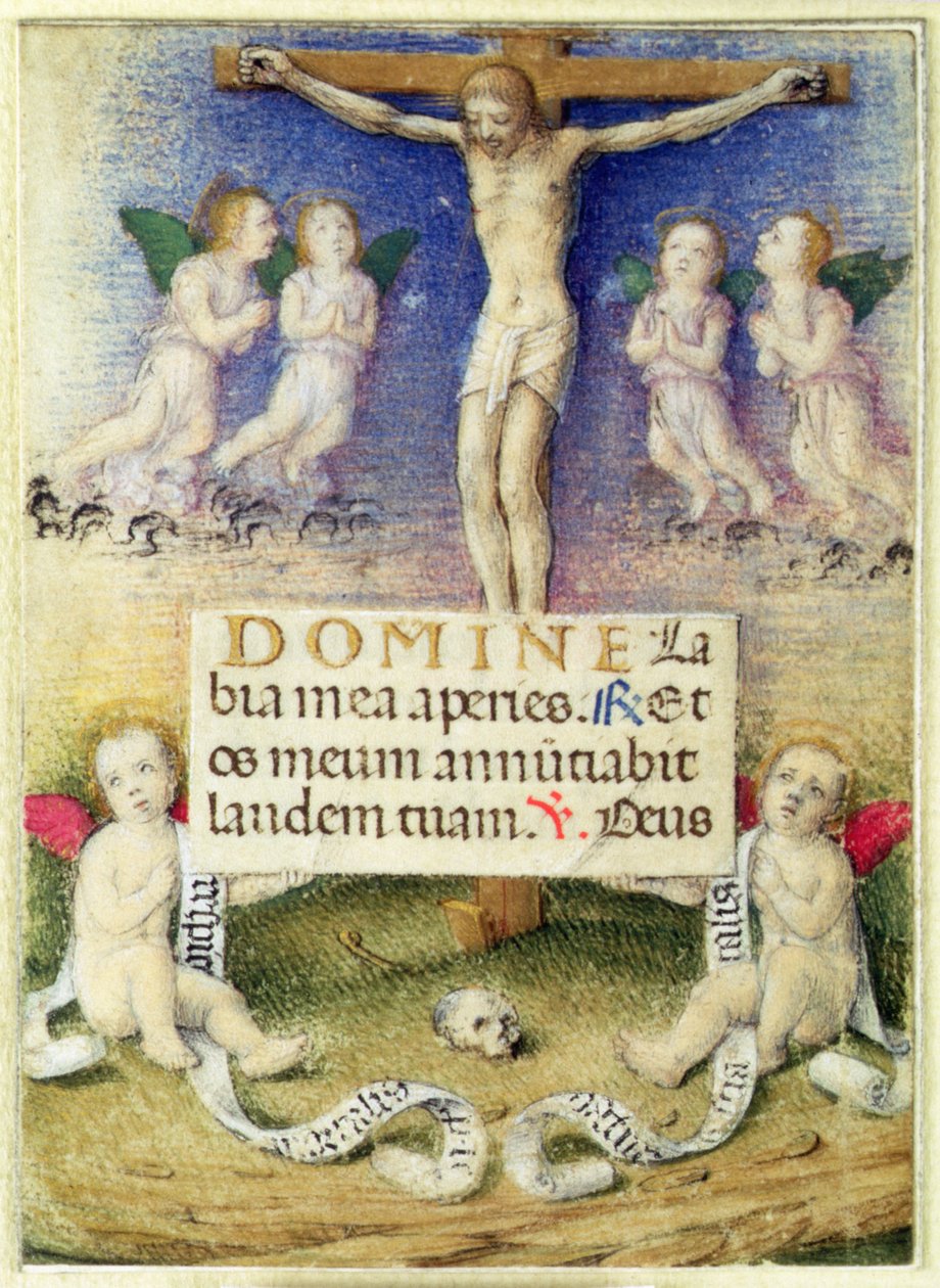 Christus am Kreuz mit Engeln, ca. 1480 von Master of the della Rovere Missals Master of the della Rovere Missals