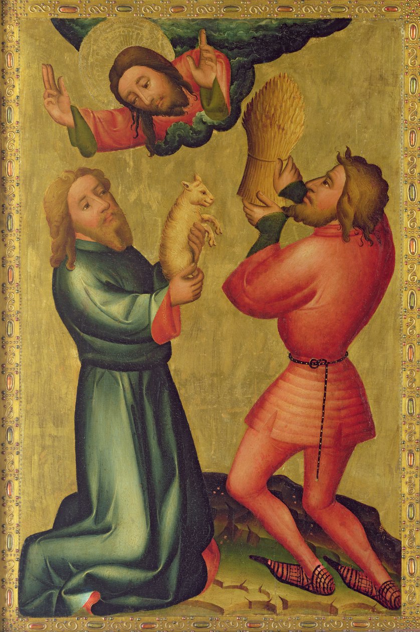 Die Opfergaben von Kain und Abel vom Hochaltar von St. Peter in Hamburg, Der Grabower Altar, 1383 von Master Bertram of Minden
