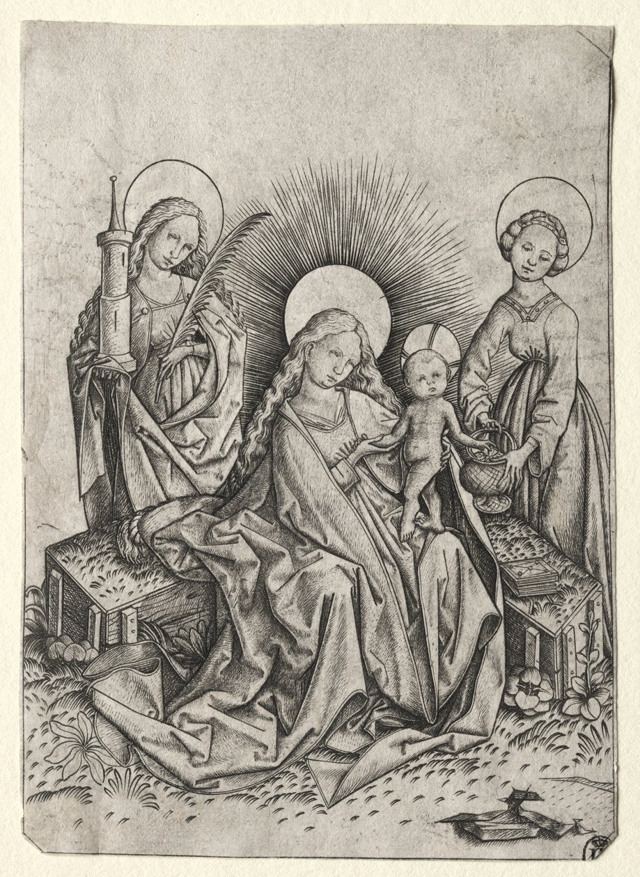 Madonna und Kind in einem Garten zwischen St. Barbara und St. Dorothea von Master ES