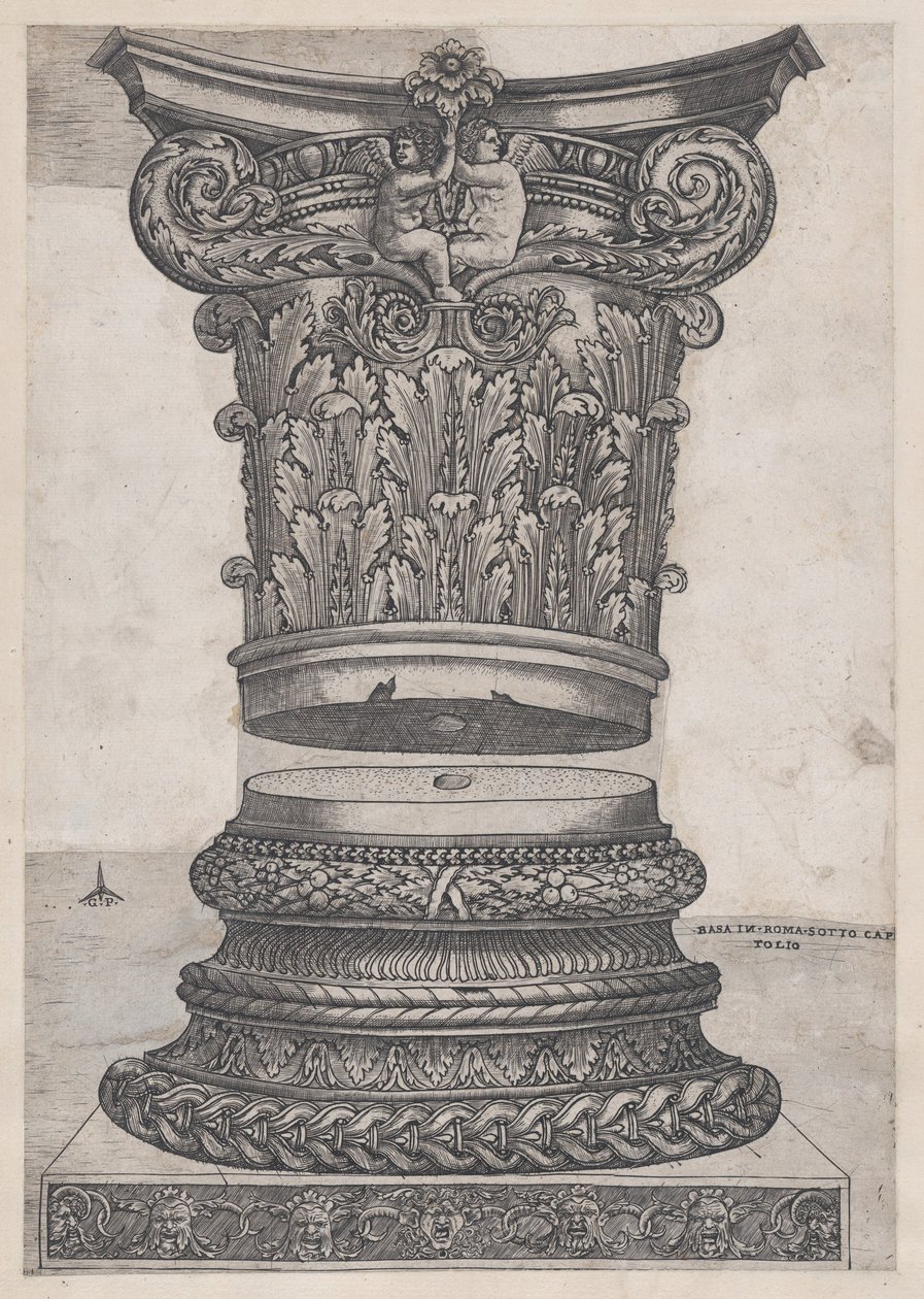 Speculum Romanae Magnificentiae: Verzierte Kapitelle und Basis von Master GA