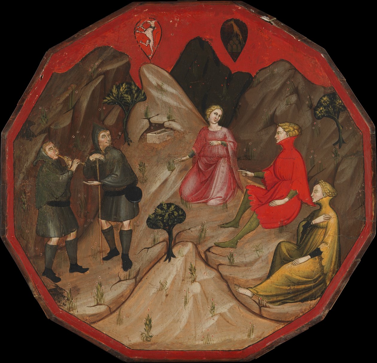 Ein Wettstreit zwischen den Hirten Alcesto und Acaten von Master of 1416