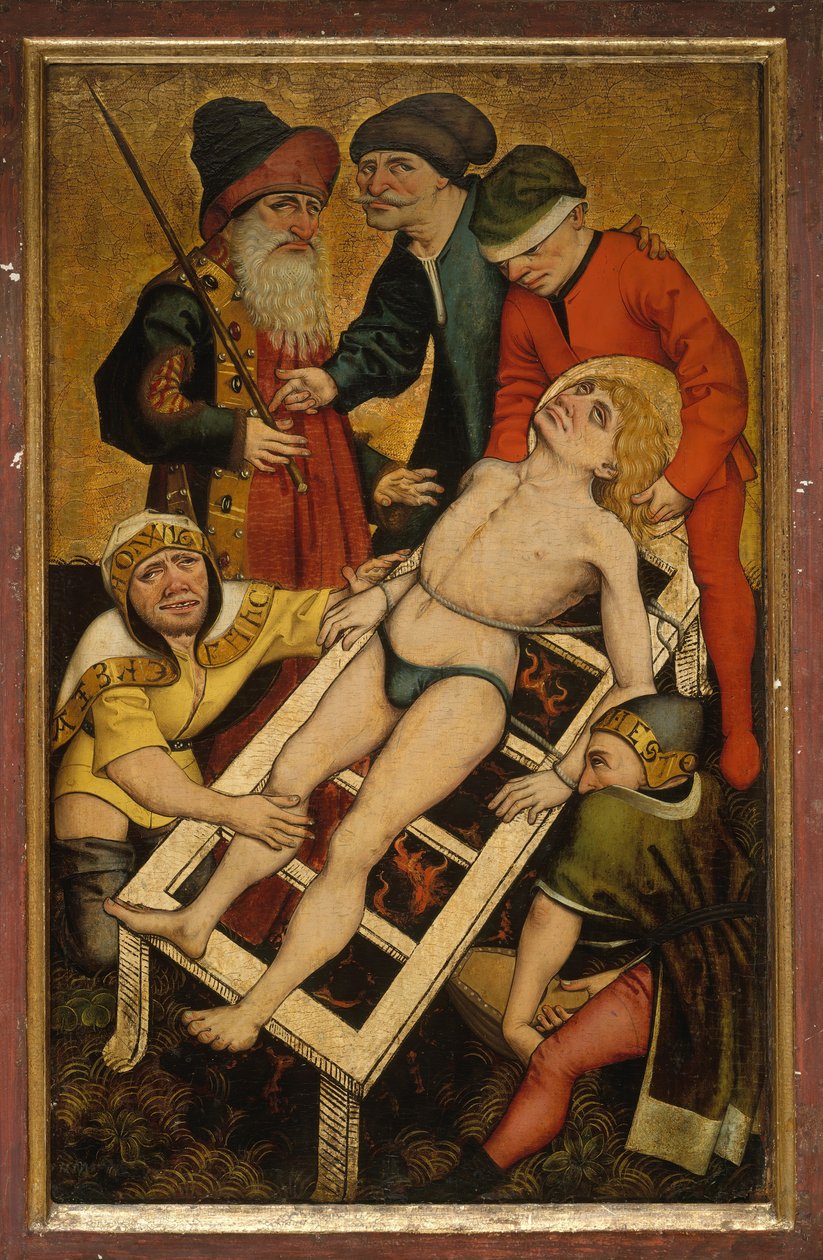 Das Martyrium des Heiligen Laurentius, Rückseite: Den Durstigen zu trinken geben von Master of Alkmaar