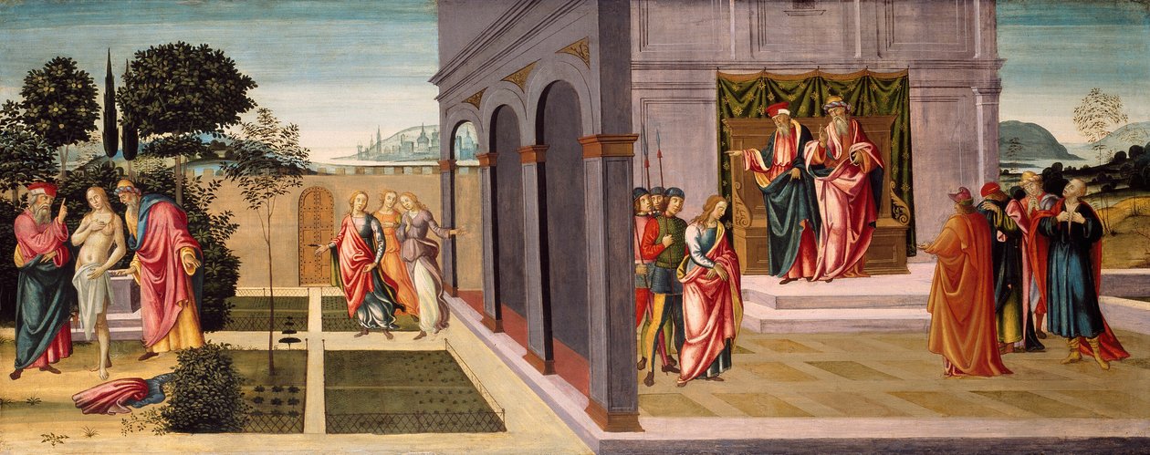 Susanna und die Ältesten im Garten und der Prozess von Susanna vor den Ältesten von Master of Apollo and Daphne