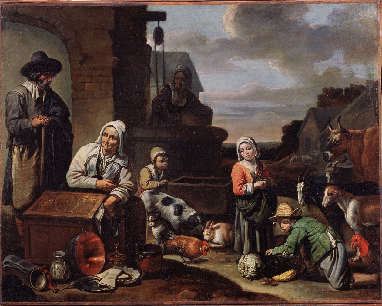 Bauern am Brunnen. Gemälde des Meisters von Beguines (Mitte des 17. Jahrhunderts) von Master of Beguins