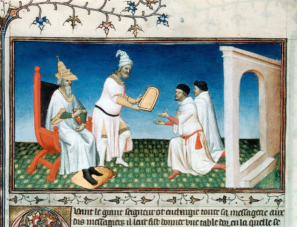 Kublai Khan gibt den Polos ihren Pass von Master of Boucicaut