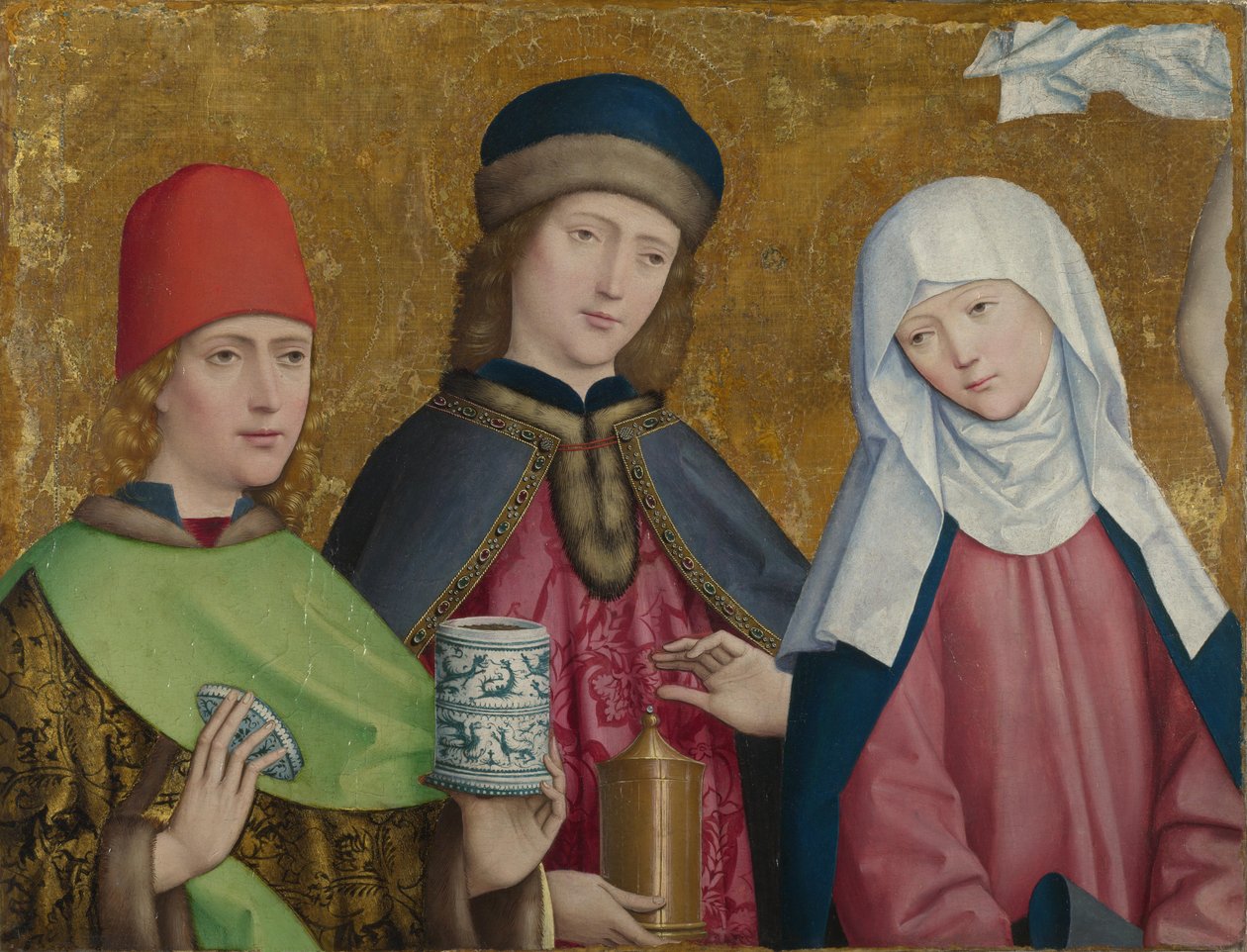 Heilige Kosmas und Damian und die Jungfrau, Liesborner Altar, ca. 1470-1480 von Master of Liesborn