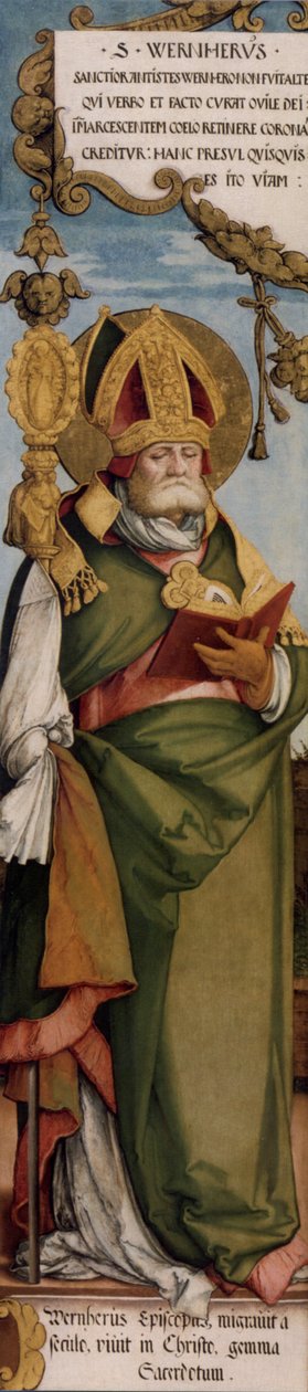 Außenseite des linken Drehflügels des ehemaligen Hochaltars der St. Martinskirche, Hl. Werner, Bischof von Merseburg; Maastricht, Bonnefantenmuseum, Inv.Nr. N.K. 1633 von Master of Messkirch
