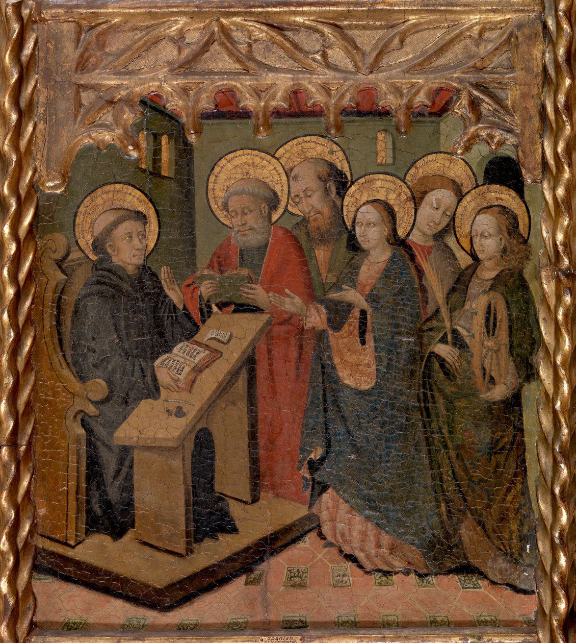 Die Jungfrau Maria und die Heiligen Petrus, Paulus, Johannes der Evangelist und Katharina von Alexandria erscheinen dem Heiligen Martin von Master of Riglos