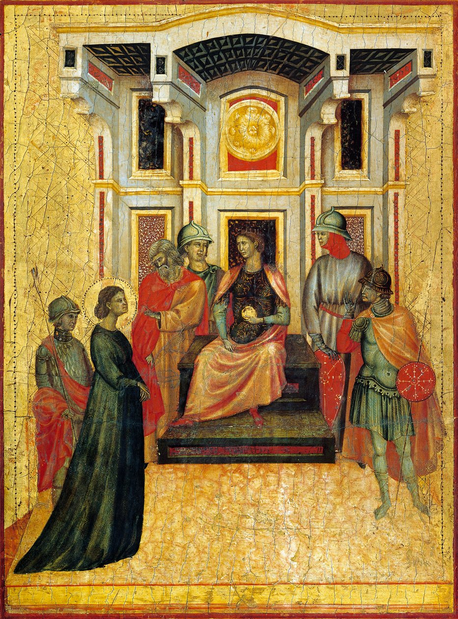 Heilige Cäcilia kontrastiert Glaubensfragen mit Präfekt, (Detail) von Master of Saint Cecilia