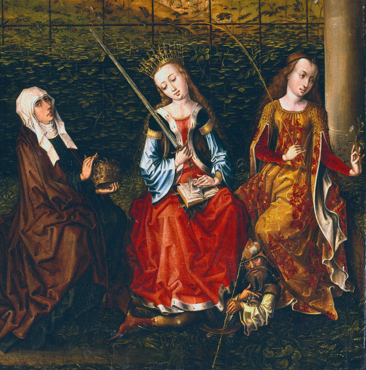 St. Elisabeth von Ungarn, St. Katharina von Alexandria und St. Rosalie von Padua von Master of Saint Gudule