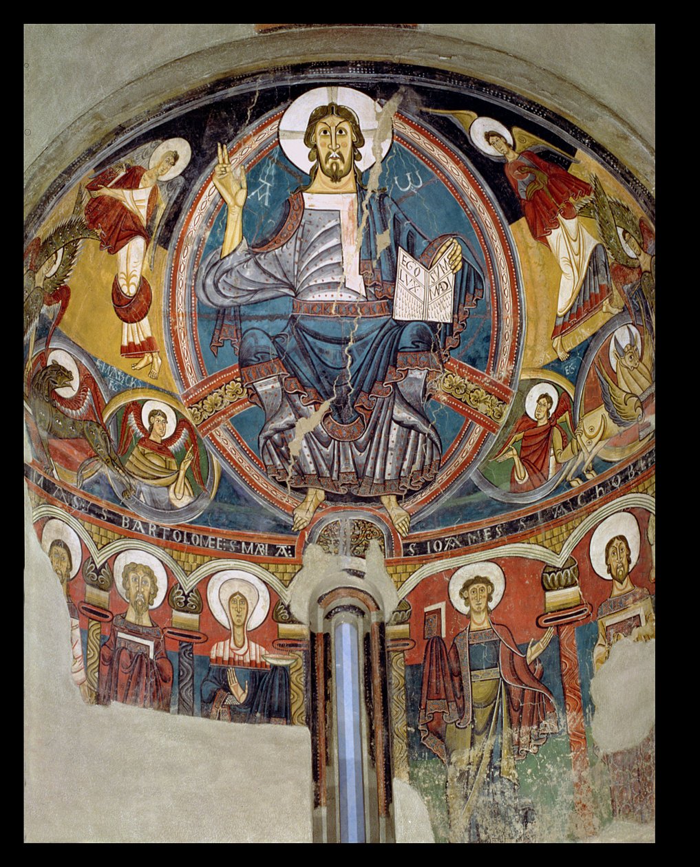 Christus in Majestät flankiert von Seraphim und Symbolen der Evangelisten, Apsismalerei aus San Climente in Taull (Tahull) Katalonien, ca. 1123 von Master of Tahull