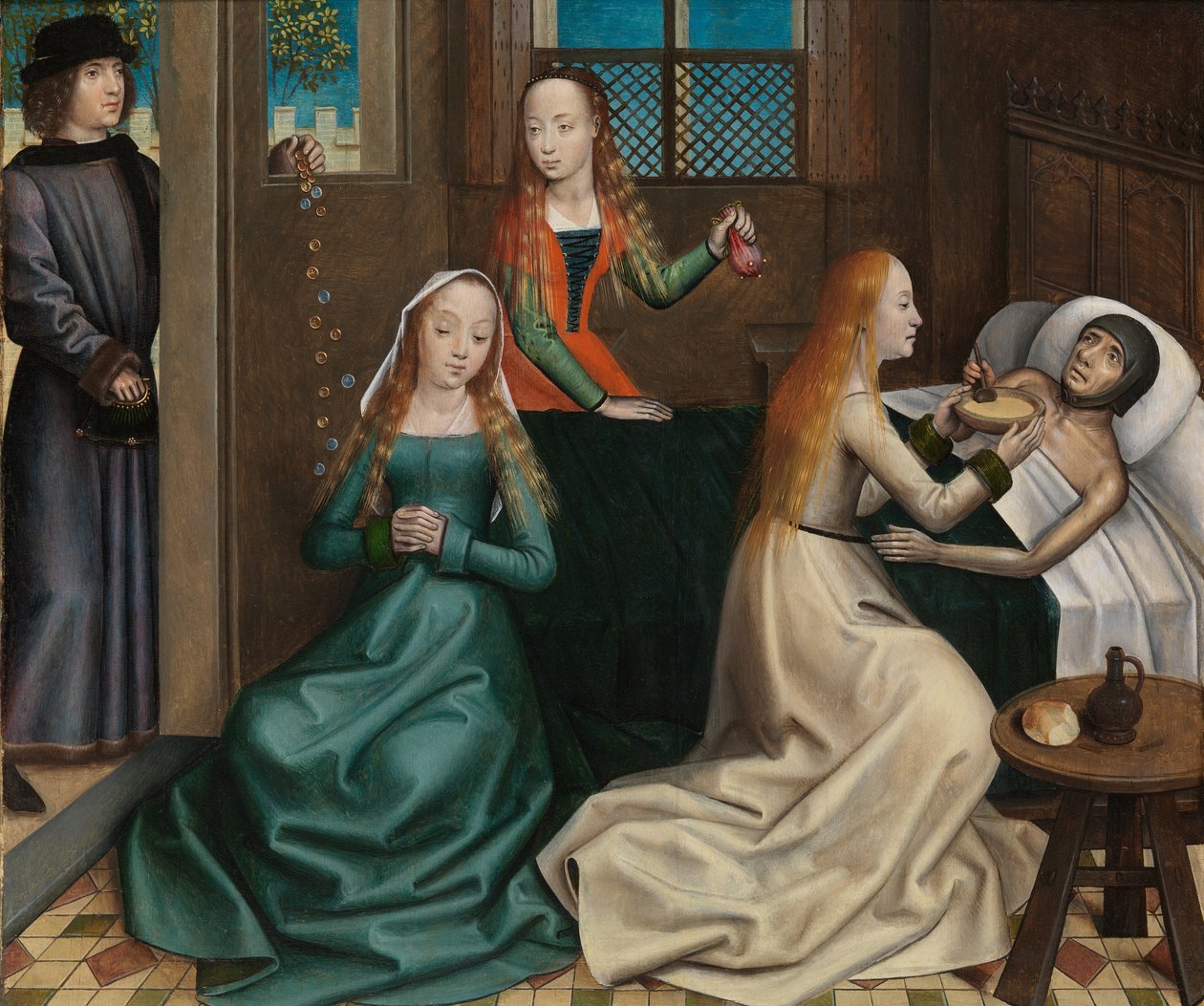 Die Wohltätigkeit des Heiligen Nikolaus, vom Altarbild des Heiligen Nikolaus von Master of The Legend of St. Lucy
