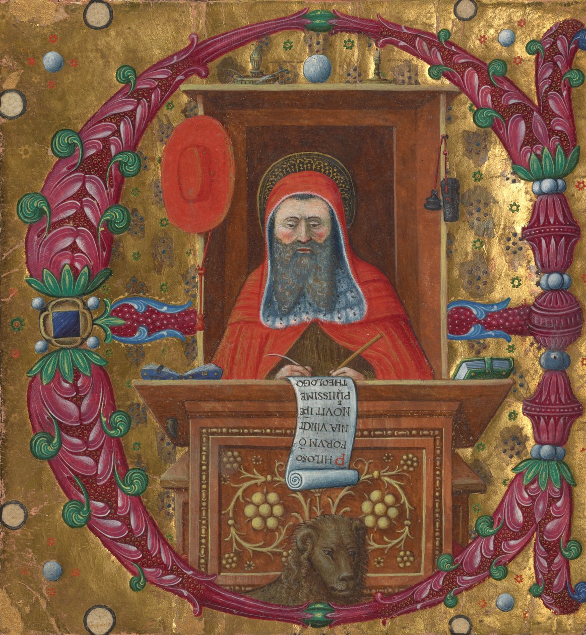 Initiale E: Heiliger Hieronymus in seinem Studierzimmer von Master of the Birago Hours