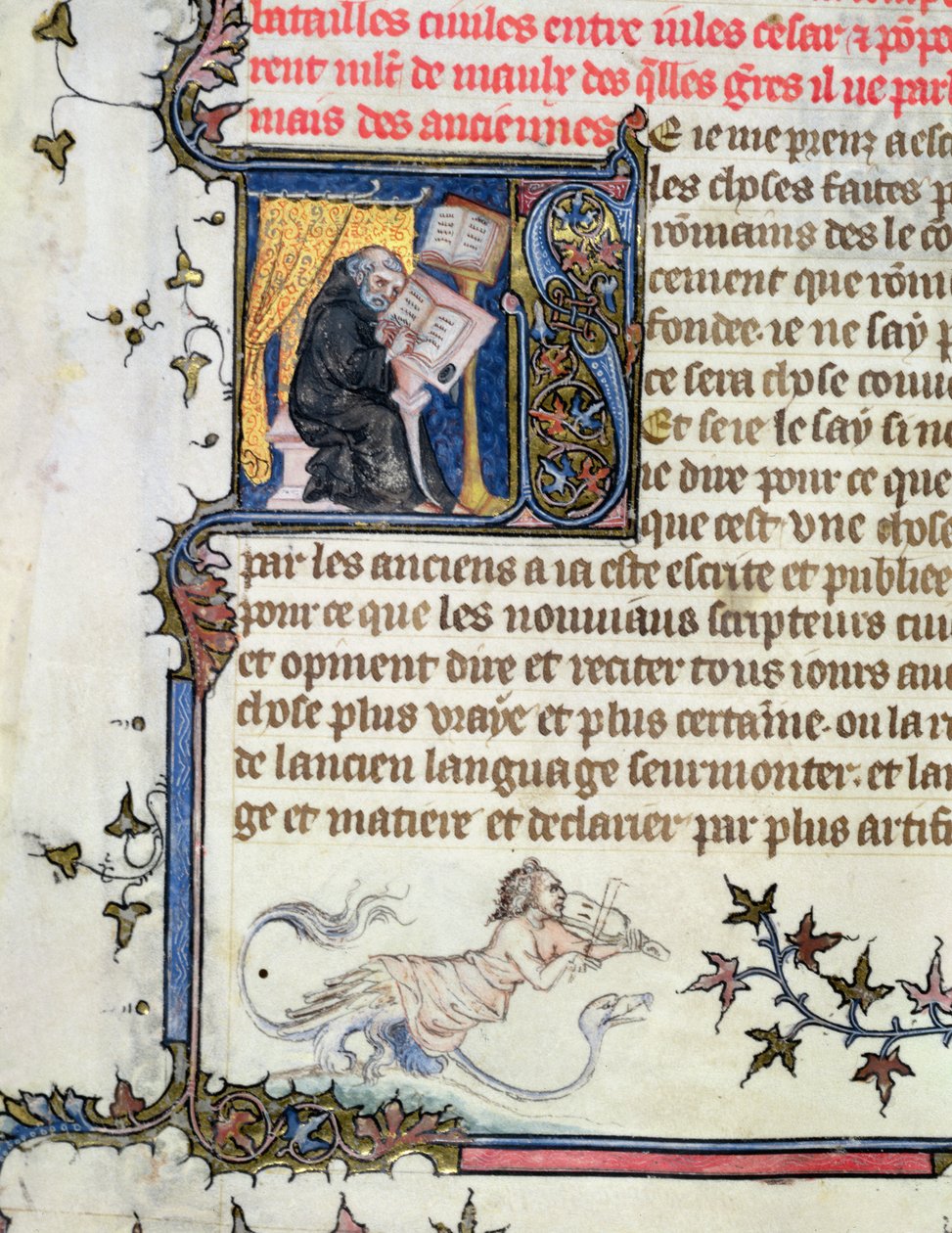 Ms 777 Mönch, der ein Manuskript kopiert, aus Die Geschichte Roms von Livius (59 v. Chr. - 17 n. Chr.) ca. 1370 von Master of the Boqueteaux