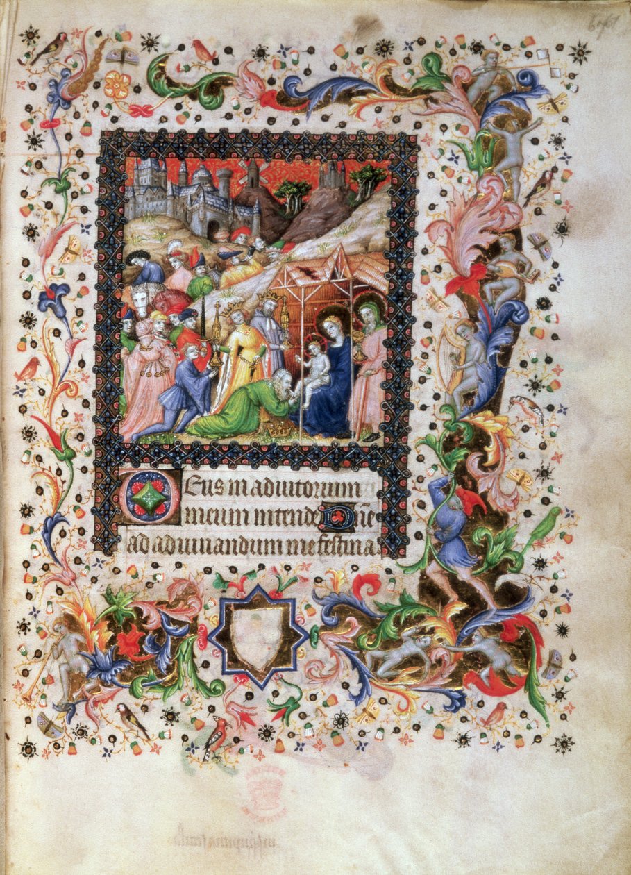 Anbetung des Kindes, aus einem Stundenbuch, ca. 1407 von Master of the Brussels Initials