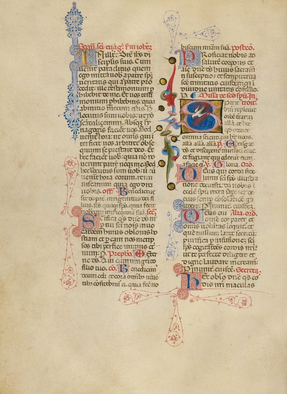 Initiale S: Die Taube des Heiligen Geistes von Master of the Brussels Initials