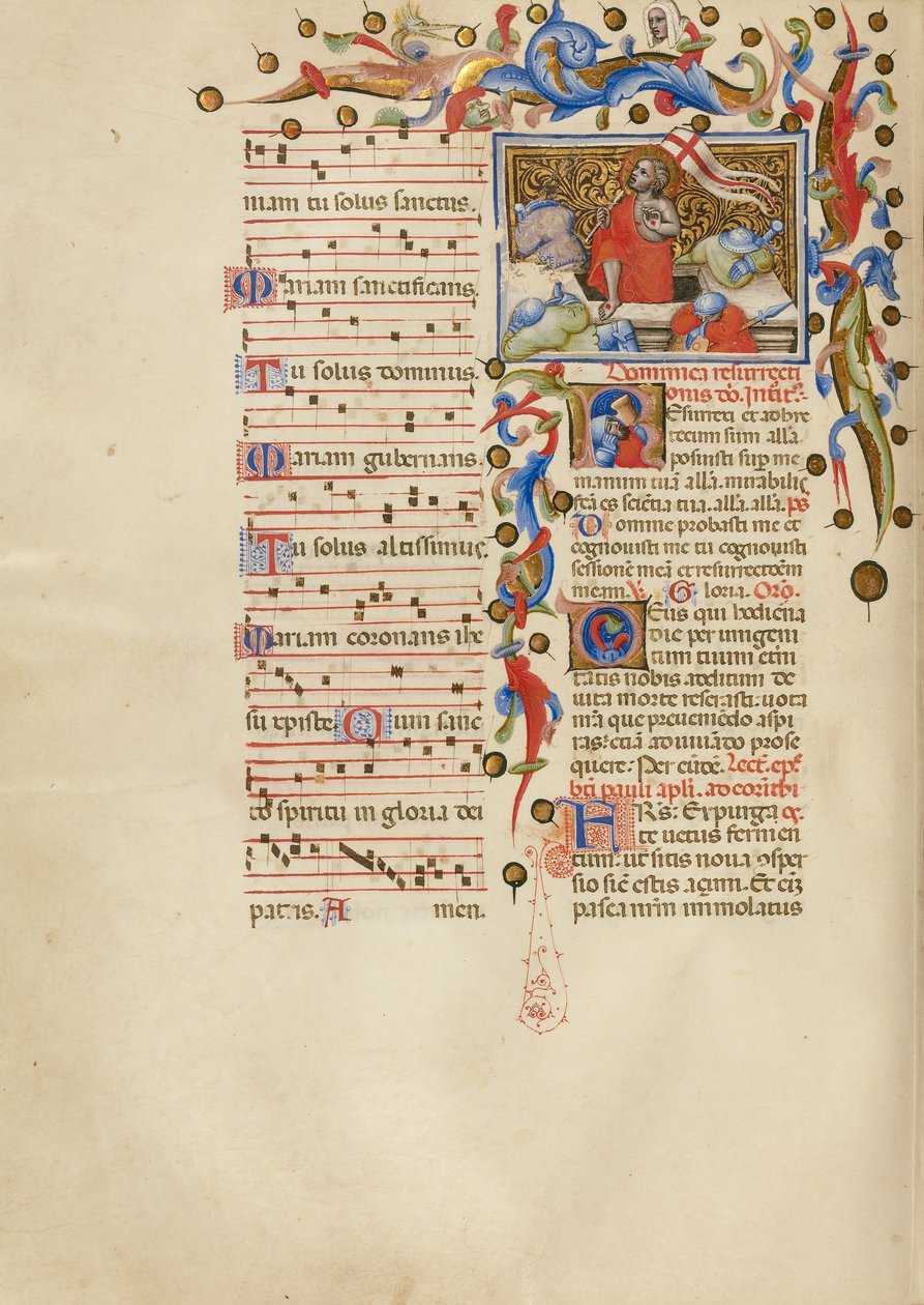 Die Auferstehung; Initiale R: Ein schlafender Soldat von Master of the Brussels Initials