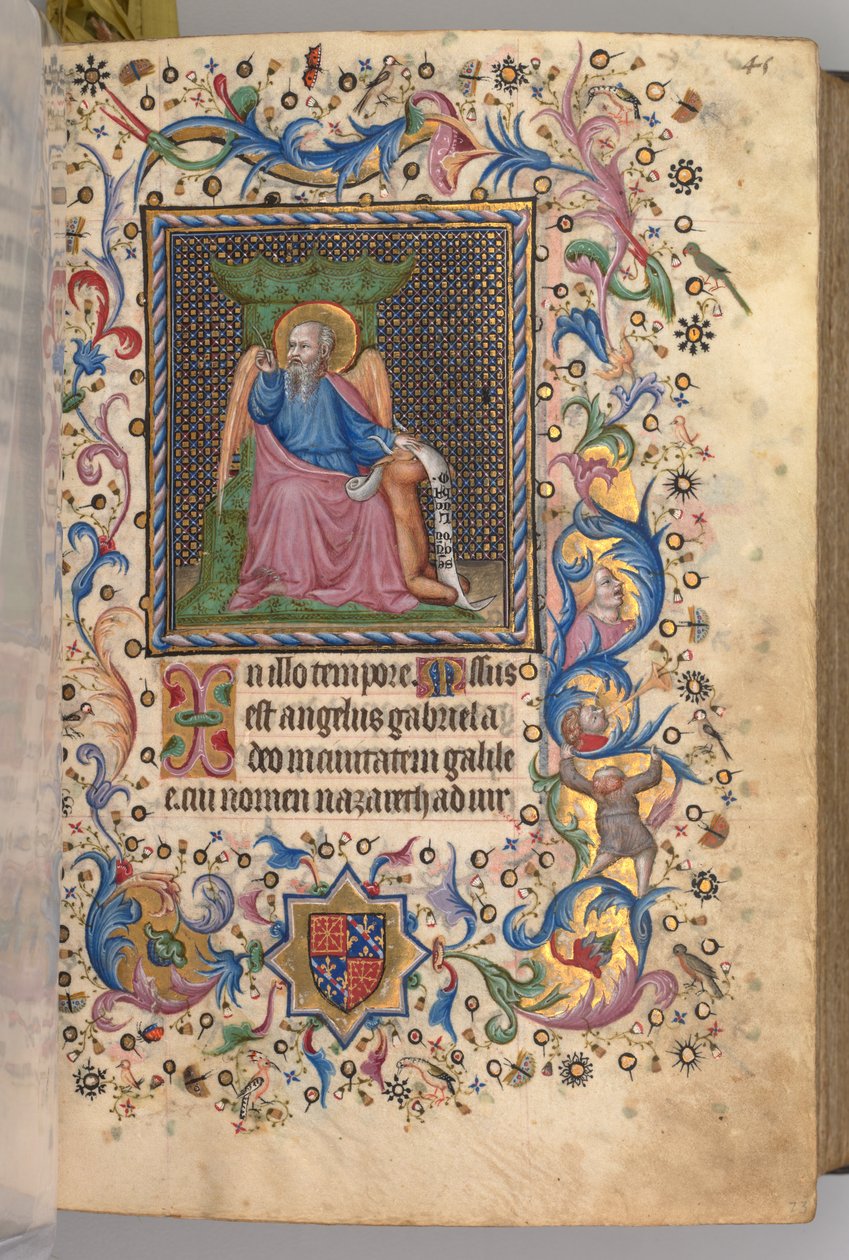 Stunden von Karl dem Edlen, König von Navarra 1361-1425: fol. 23r, St. Lukas, ca. 1405 von Master of the Brussels Initials and Associates