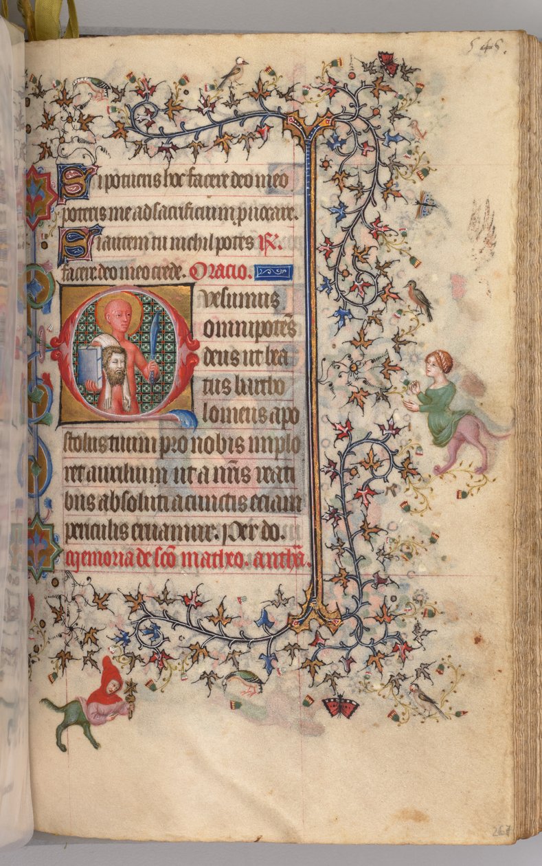 Stundenbuch von Karl dem Edlen, König von Navarra 1361-1425: fol. 267r, St. Bartholomäus, um 1405 von Master of the Brussels Initials and Associates